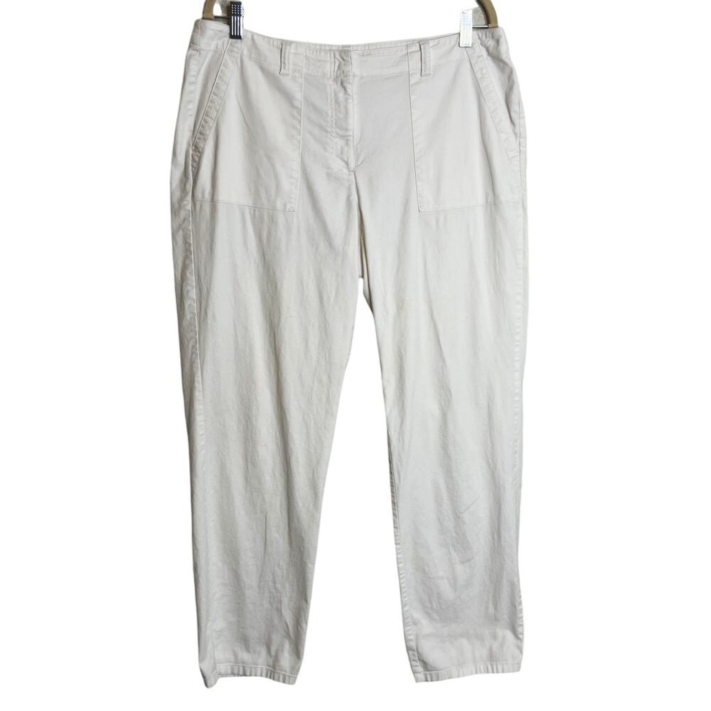 J Jill Womens Pants Size 12 White Linen Blend Straight Leg Casual Coastal